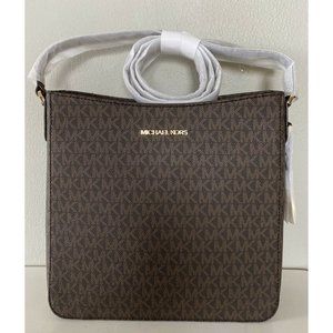 Michael Kors Jet Set Travel Brown PVC MK Signature Large Messenger Bag Handbag